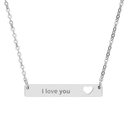 Cutout Heart Bar Necklace — Engraved "I love you" Personalized Pendant